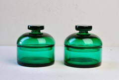 Cenedese Pair of Mid-Century Green Italian Murano Glass Apothecary Lidded Jars