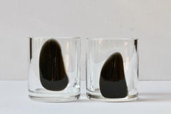 Cenedese Pair of Midcentury 1970s Italian Round Black & Clear Murano Glass Vases