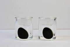 Cenedese Pair of Midcentury 1970s Italian Round Black & Clear Murano Glass Vases