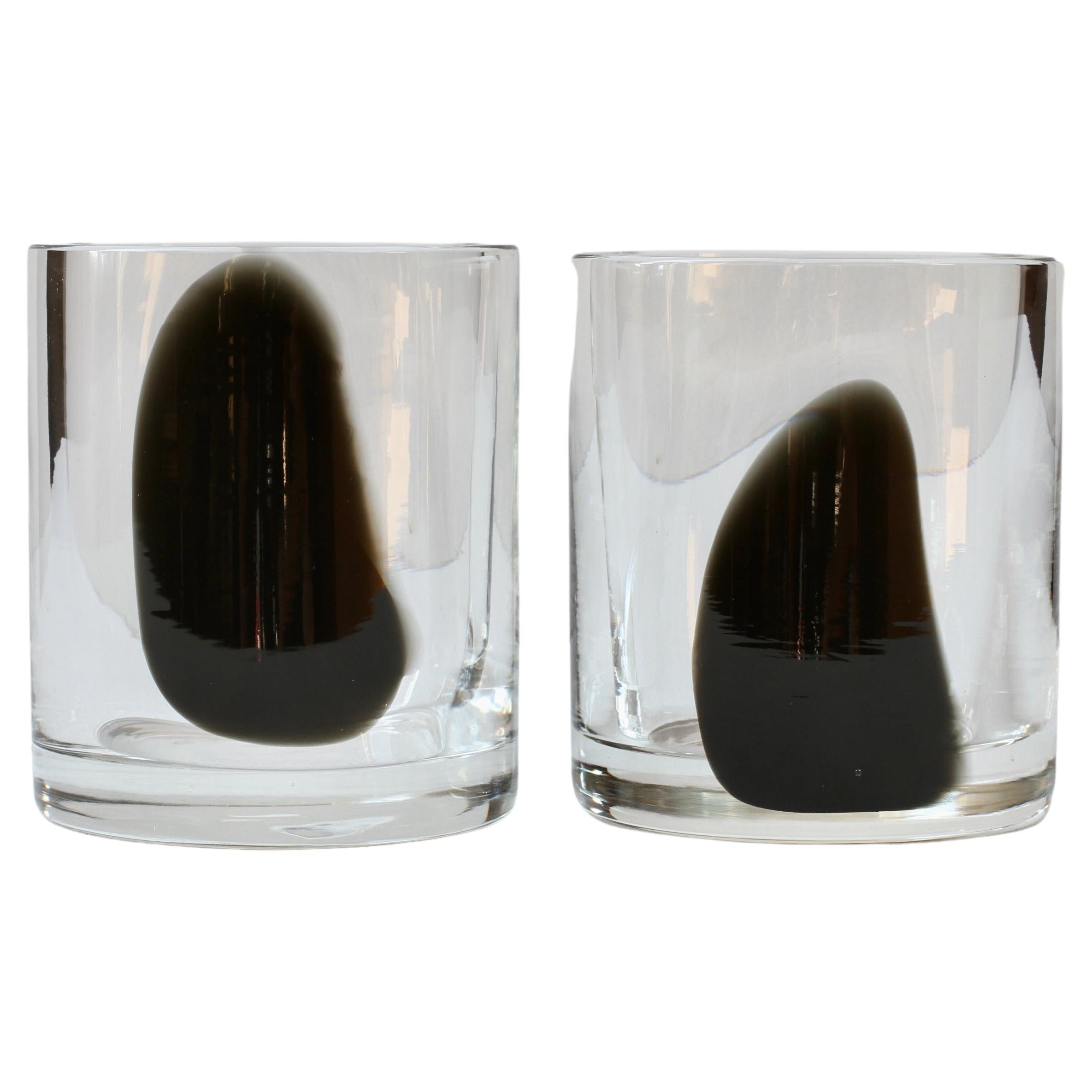 Cenedese Paar runde italienische Vasen aus schwarzem und klarem Murano-Glas aus der Mitte der 1970er Jahre