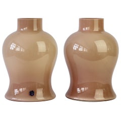 Cenedese Pair of Nude Pink Vintage Midcentury Italian Murano Art Glass Vases