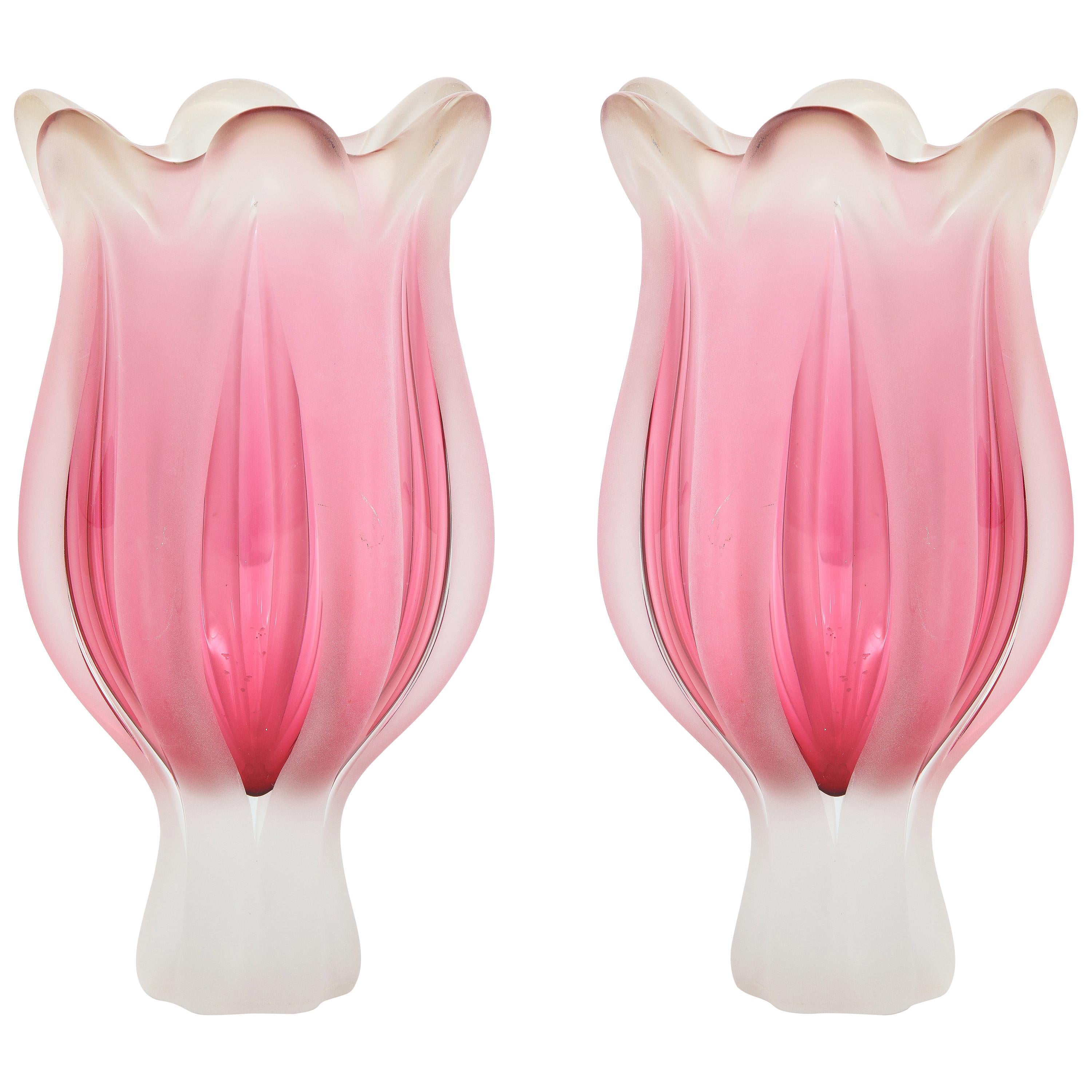 Cenedese Pink Murano Glass Vases