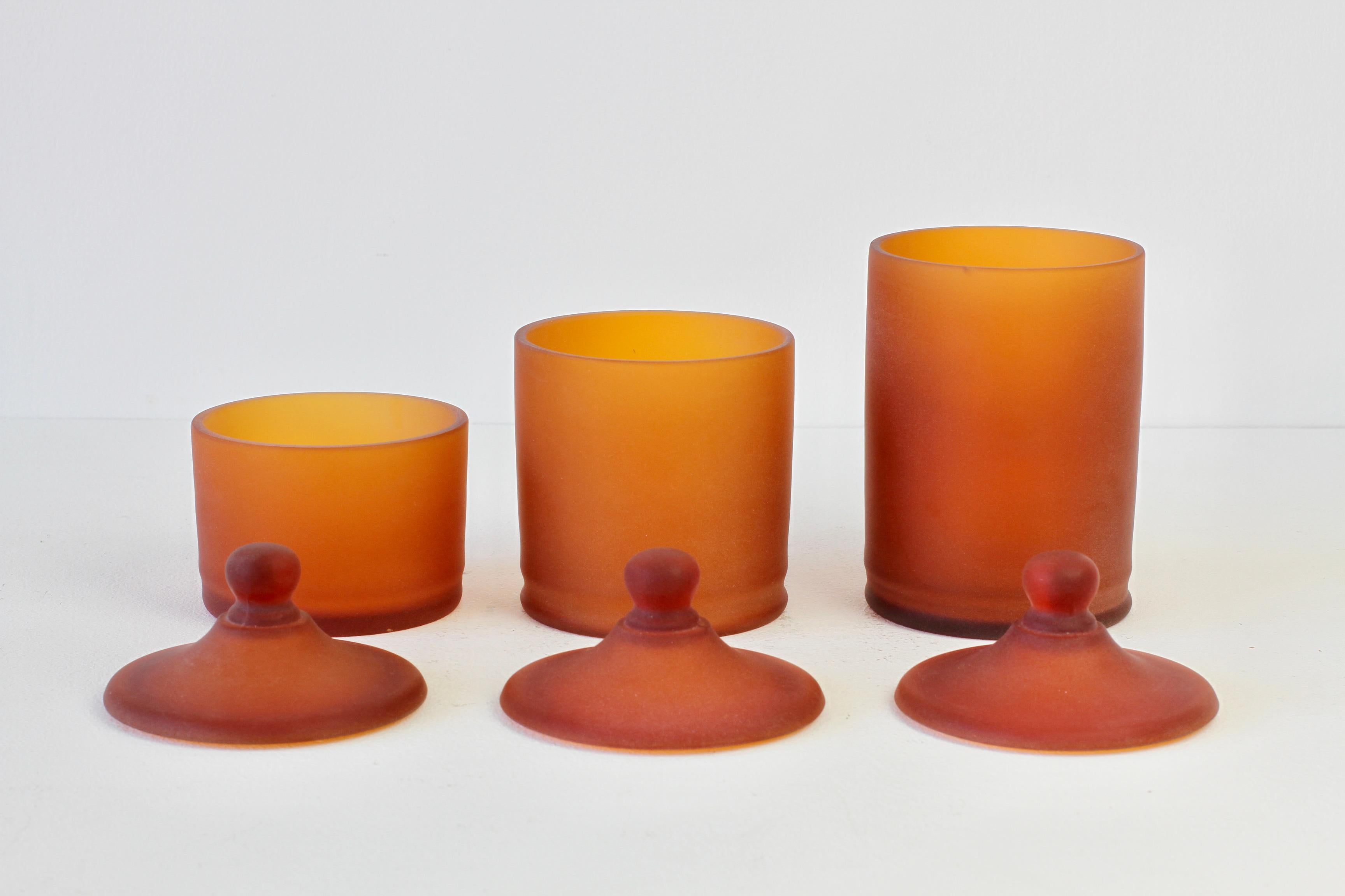 Verre brun Trio rare de pots d'apothicaire à couvercle en verre ambré « Corroso » de Cenedese, Murano, Italie en vente