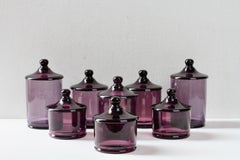 Cenedese Rare Vintage Set of 8 Purple Glass Apothecary Lidded Jars Murano Italy