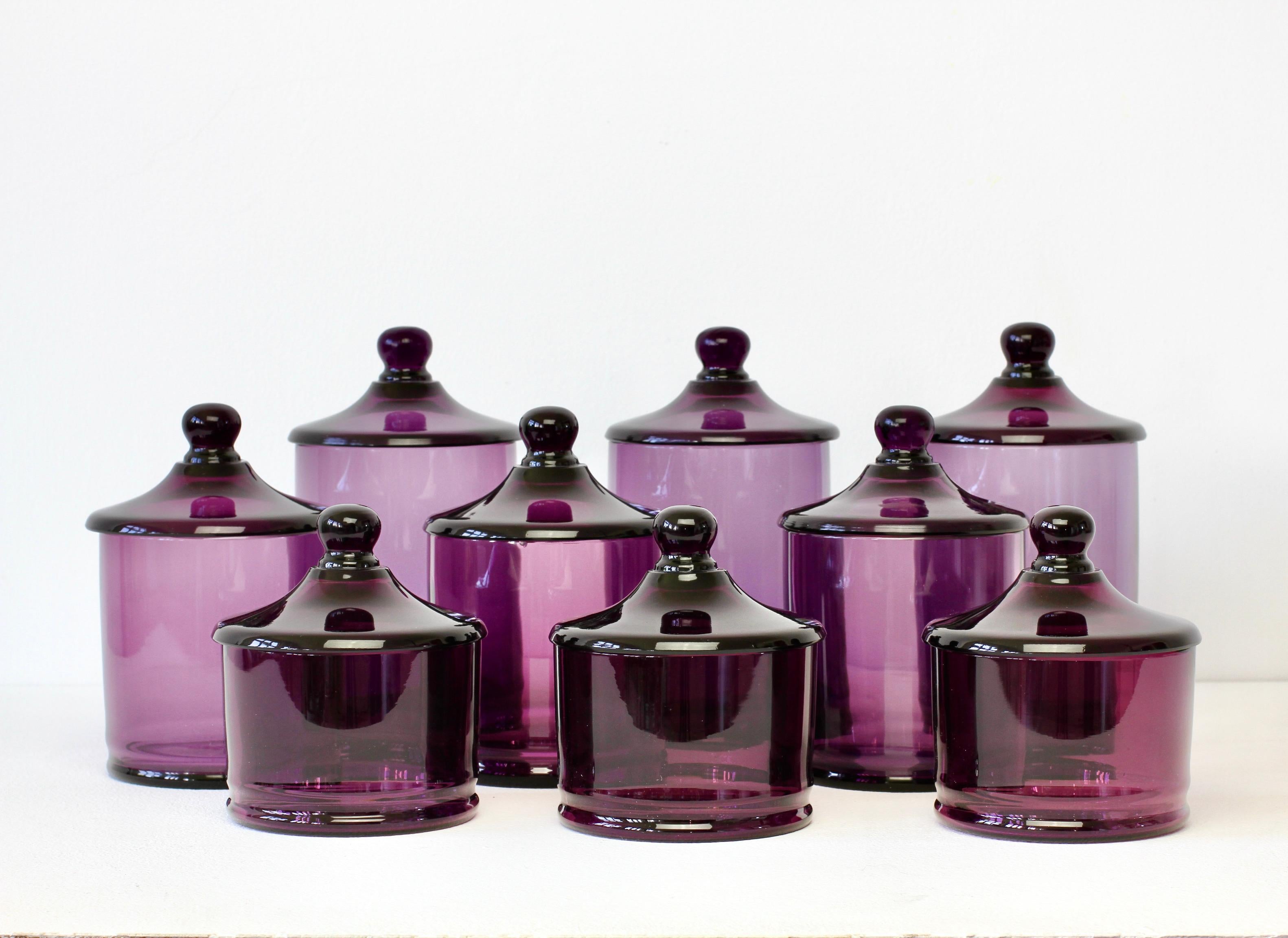 20th Century Cenedese Rare Vintage Set of Purple Glass Apothecary Lidded Jars Murano Italy