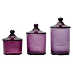 Cenedese Rare Vintage Trio of Purple Glass Apothecary Lidded Jars Murano Italy 2