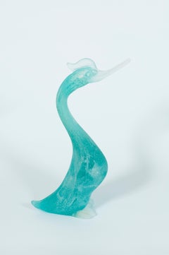 Scultura di anatra in vetro di Cenedese Scavo con finitura verde acqua e smerigliata, Murano, anni '70