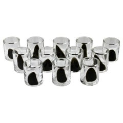 Cenedese Set of 12 Mid-Century 1970s Italian Black & Clear Murano Glass Vases
