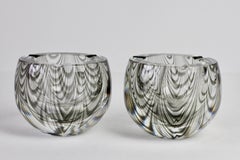 Cenedese Signed 1970s Pair of Italian Grey 'Zebrato' Clear Murano Glass Ashtrays