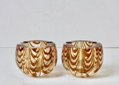 Cenedese Signed 1970s Pair of Italian Grey 'Zebrato' Clear Murano Glass Ashtrays
