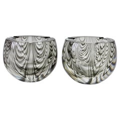 Cenedese Signed 1970s Pair of Italian Grey 'Zebrato' Clear Murano Glass Ashtrays