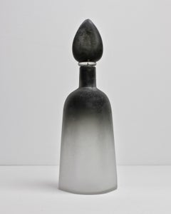 Cenedese Signed Bottle or Flask in Frosted Black & Clear Colored Murano Glass