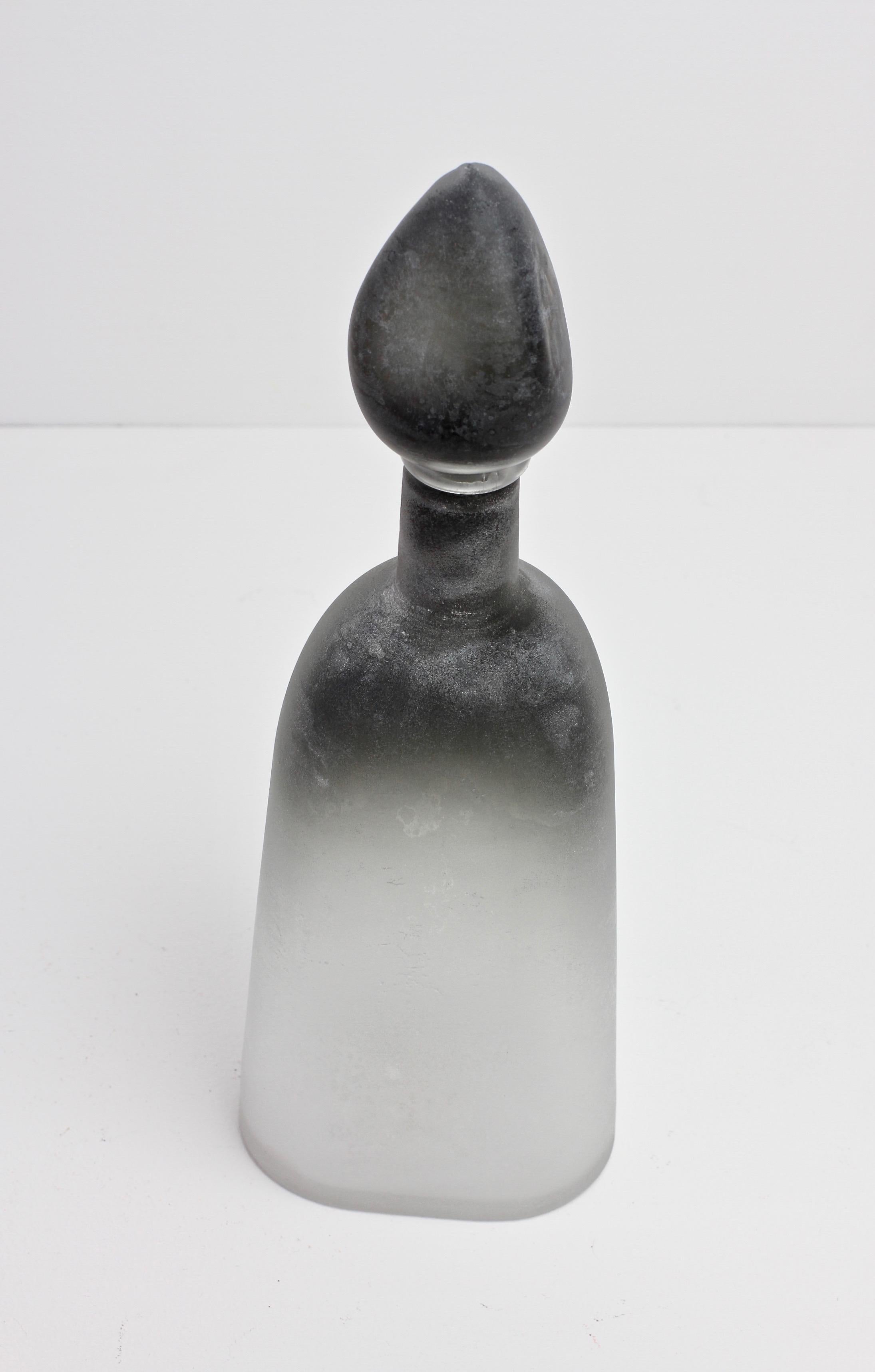 20th Century Cenedese Signed Bottle or Flask in Frosted Black & Clear Colored Murano Glass For Sale