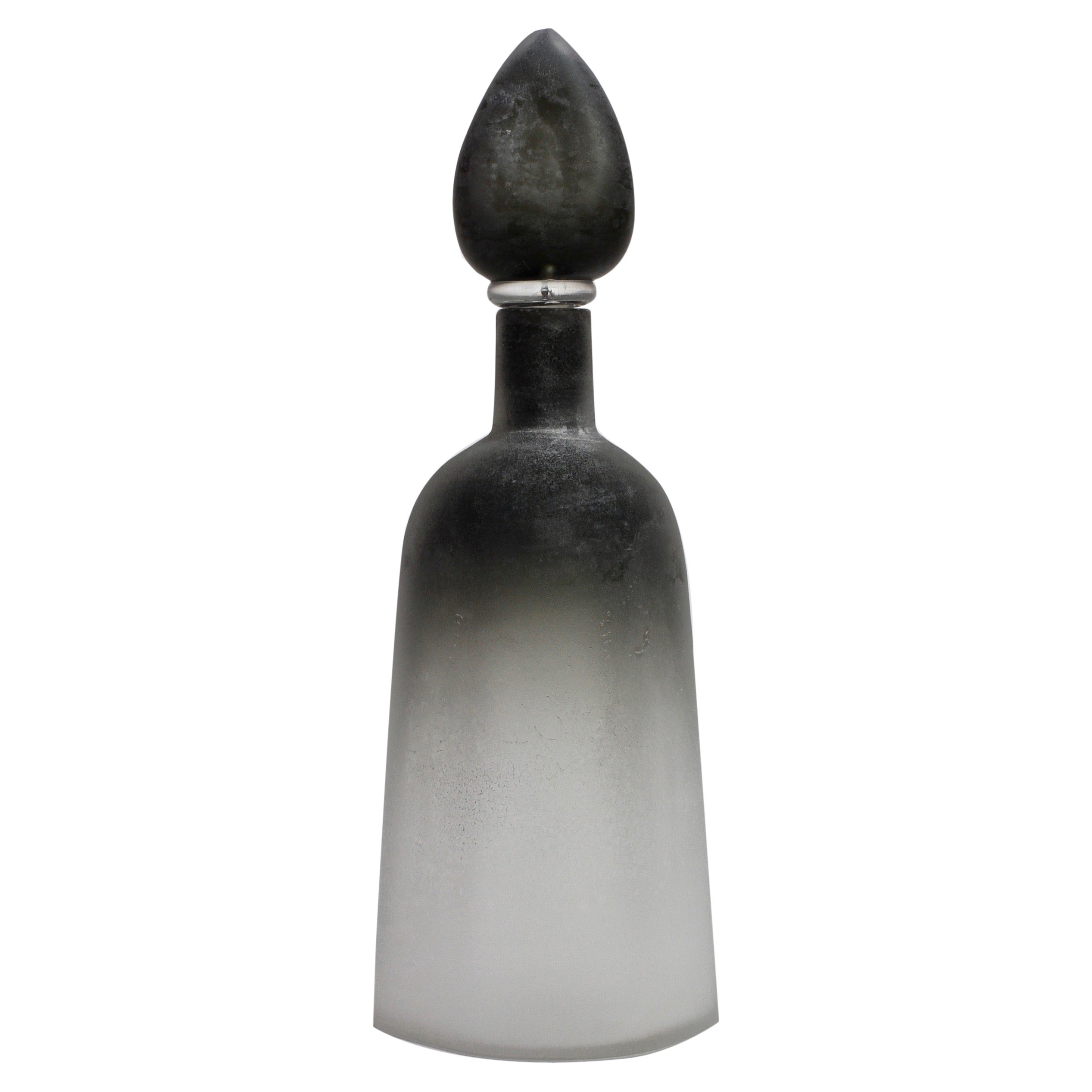 Cenedese signierte Flasche oder Kolben in mattiertem schwarzem & klarem farbigem Murano Glas