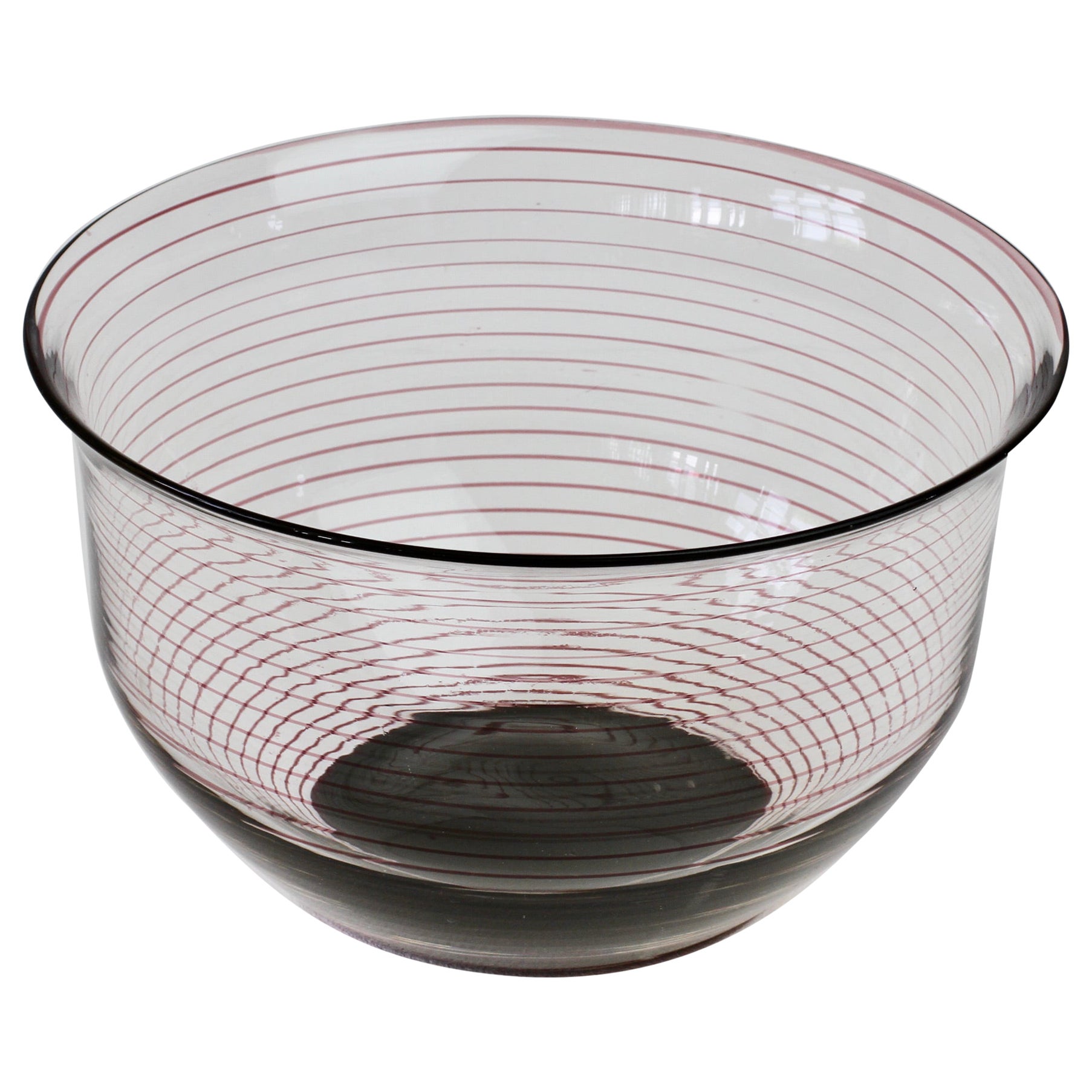 Cenedese Signed Large Purple Spiral & Clear Murano Glass Fruit Bowl, circa 1980s