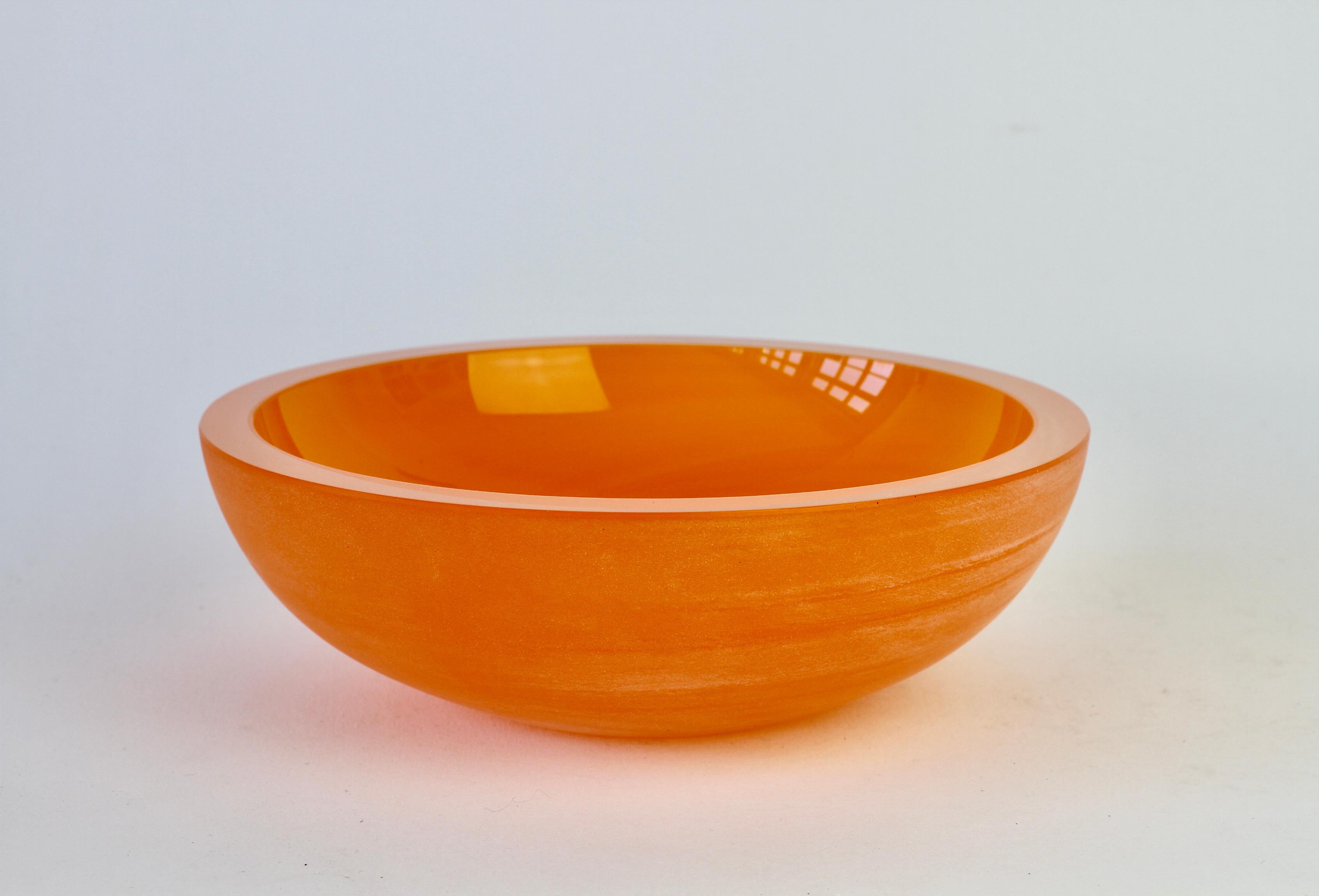 Mid-Century Modern Cenedese Signed Large Vintage Murano Orange Colored Frosted Glass Bowl or Dish For Sale