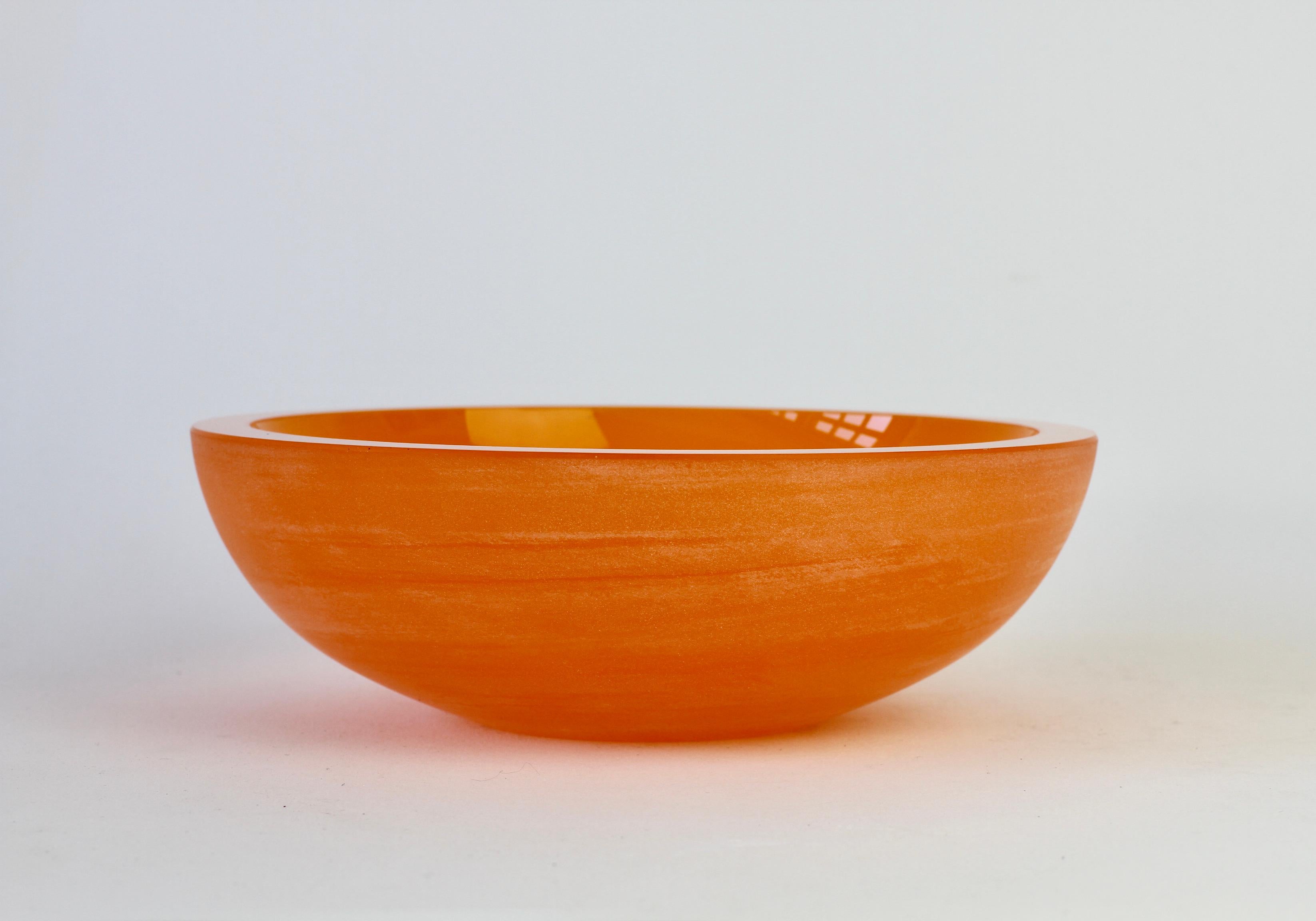 20th Century Cenedese Signed Large Vintage Murano Orange Colored Frosted Glass Bowl or Dish For Sale