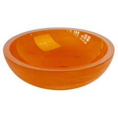 Cenedese Signed Large Vintage Murano Orange Colored Frosted Glass Bowl or Dish
