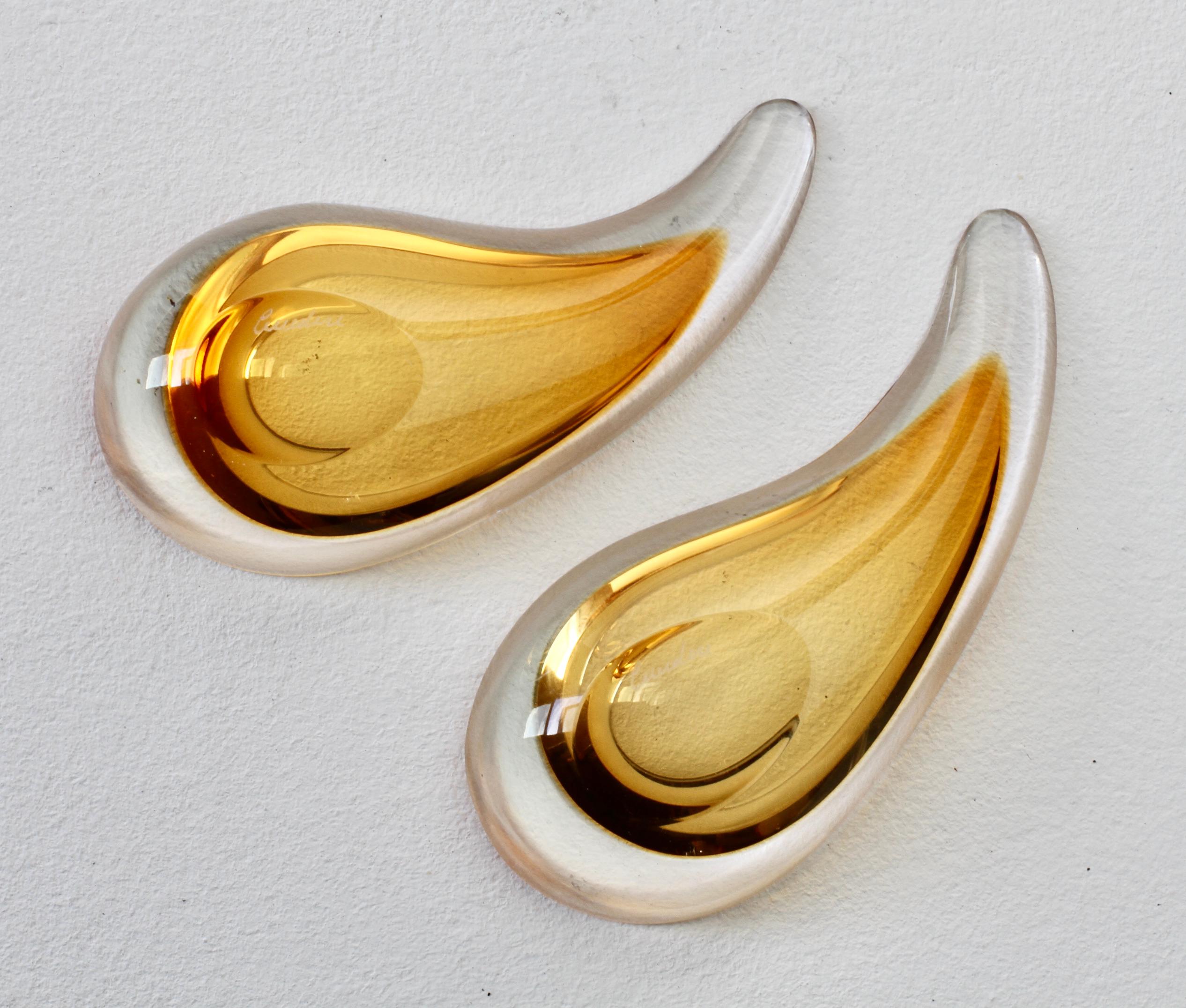 Cenedese Signed Pair of Mid-Century Modern Amber Murano Glass Snack Bowls 1960s For Sale 8