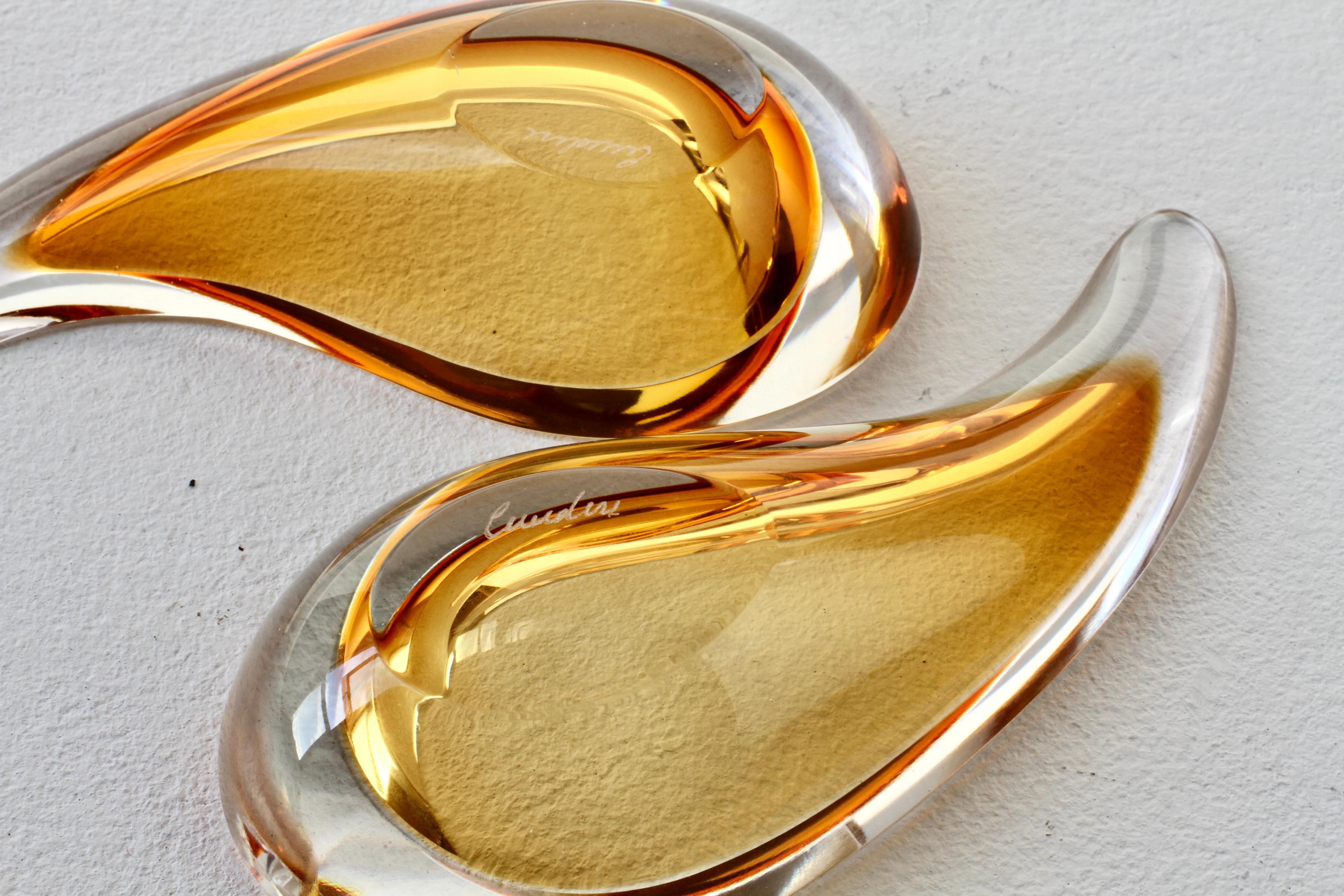 Cenedese Signed Pair of Mid-Century Modern Amber Murano Glass Snack Bowls 1960s For Sale 9