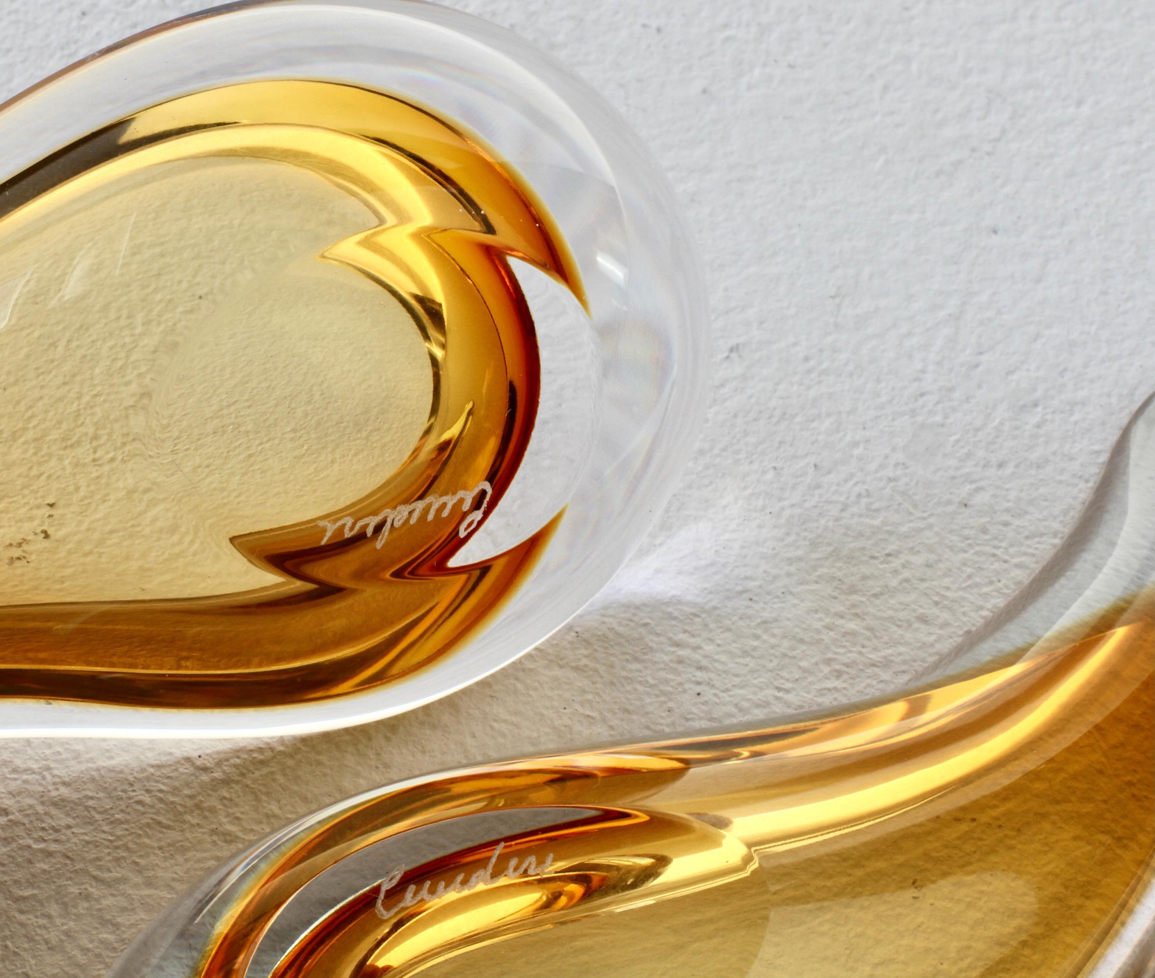 Cenedese Signed Pair of Mid-Century Modern Amber Murano Glass Snack Bowls 1960s For Sale 10
