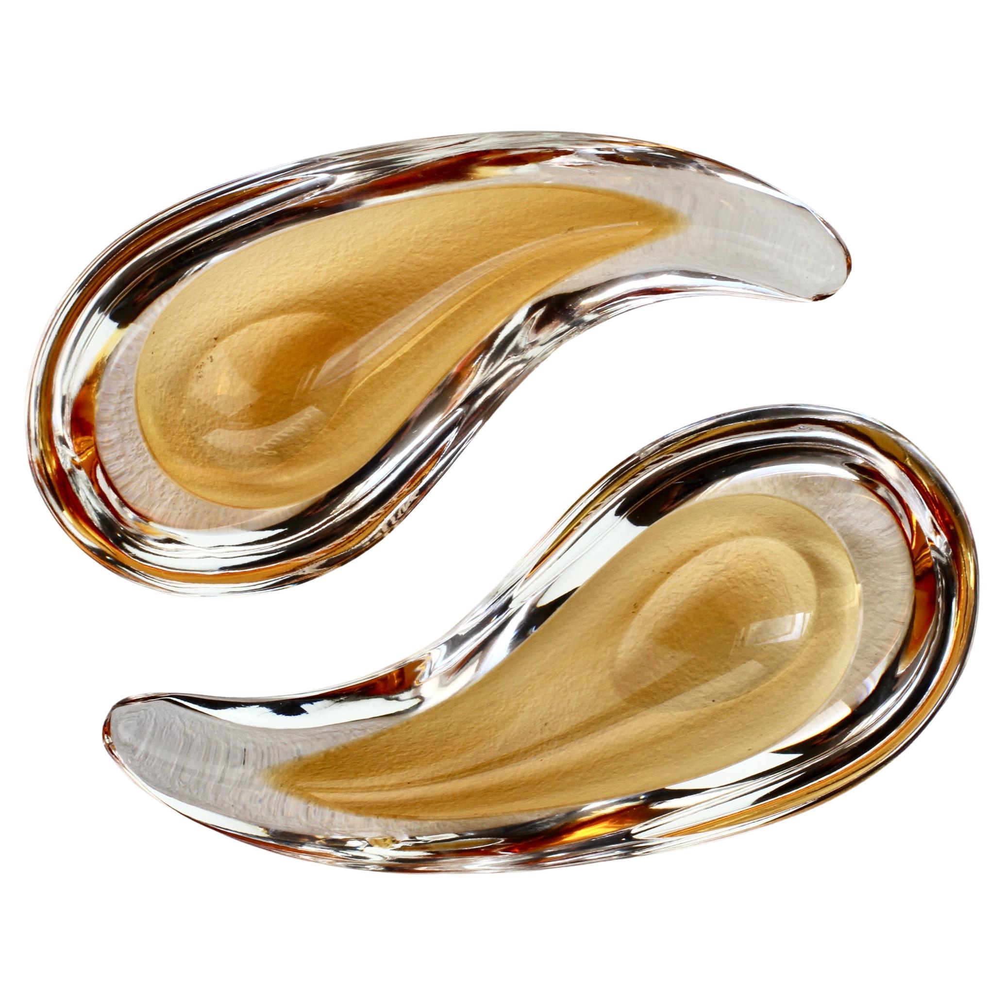 Cenedese Firmato Coppia di Snack Bowl in vetro di Murano ambrato della metà del secolo 1960