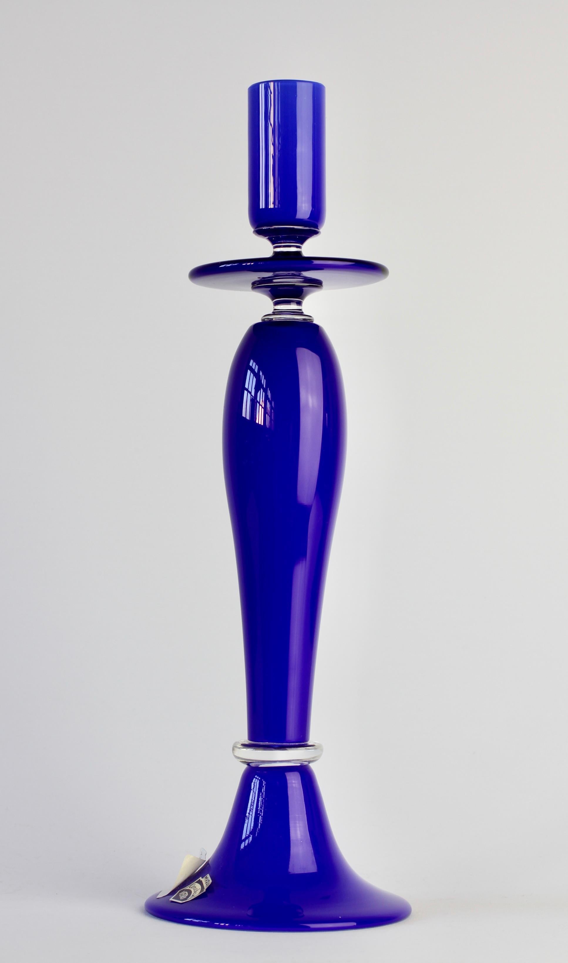 Cenedese Signed Tall Blue Italian Murano Glass Candlestick Holder / Candelabra In Excellent Condition In Landau an der Isar, Bayern