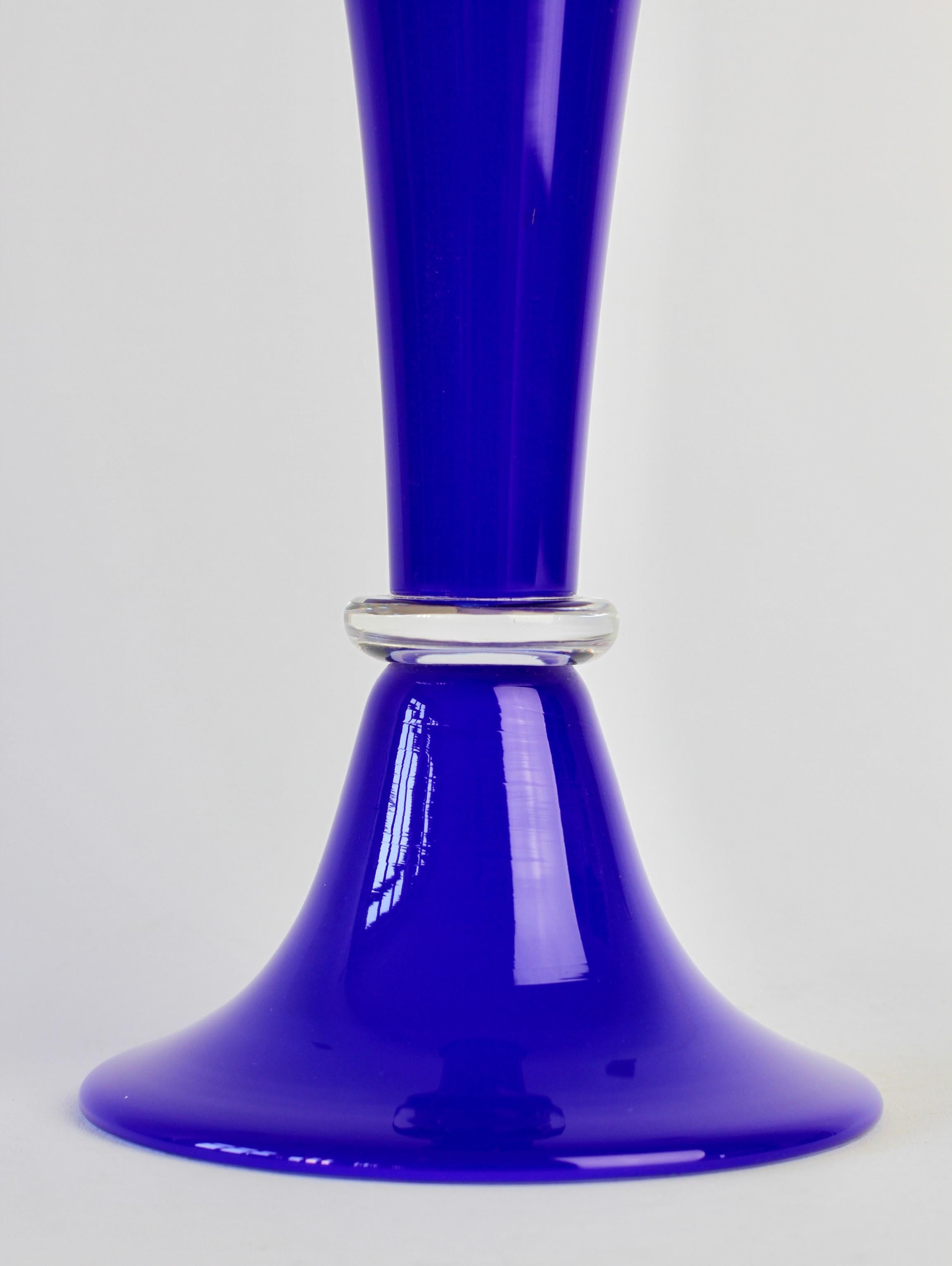 Cenedese Signed Tall Blue Italian Murano Glass Candlestick Holder / Candelabra 1