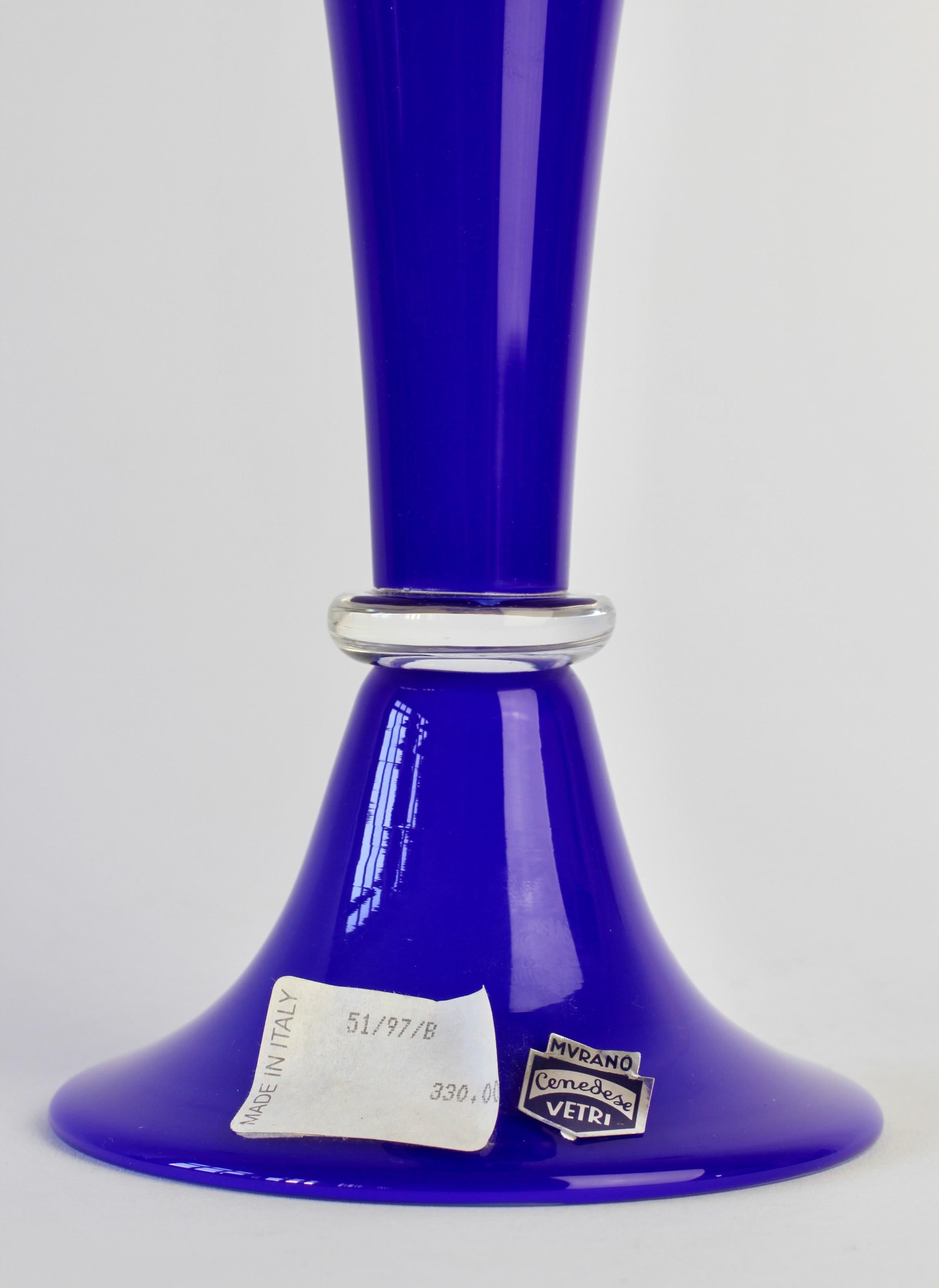 Cenedese Signed Tall Blue Italian Murano Glass Candlestick Holder / Candelabra 2