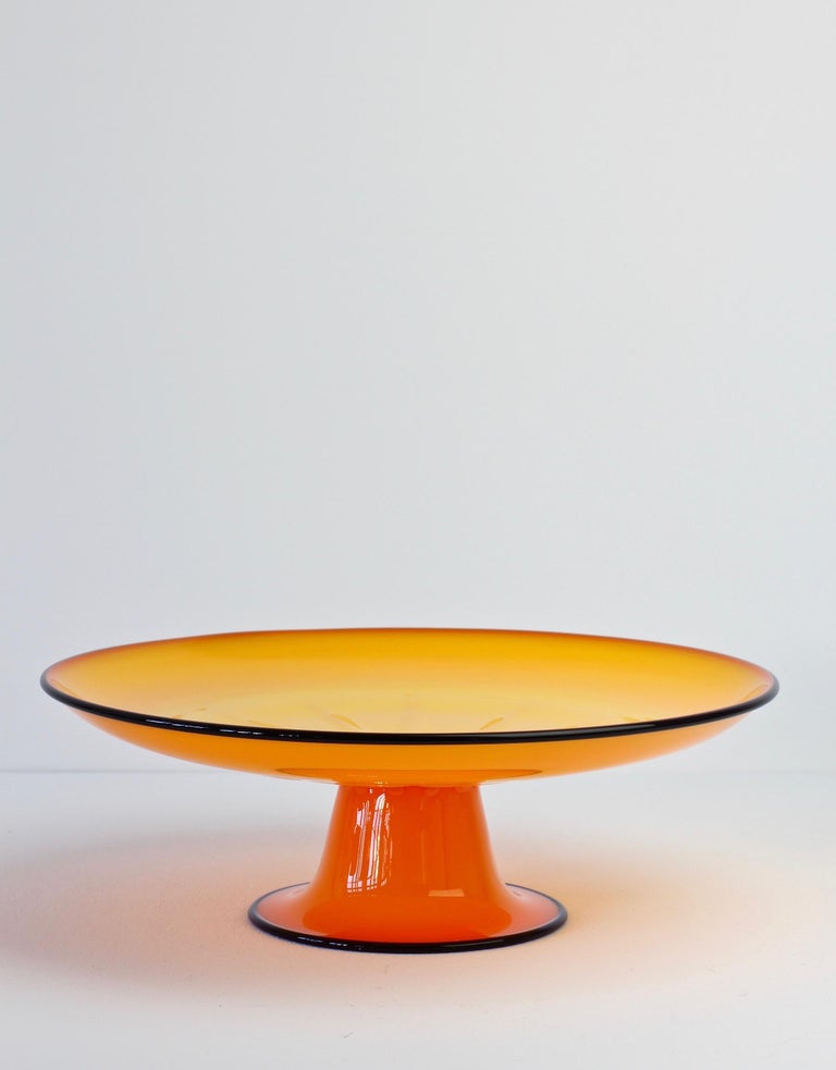 Cenedese Signed Vintage Murano Glass Vibrantly Colored Orange Glass Cake Stand at 1stDibs