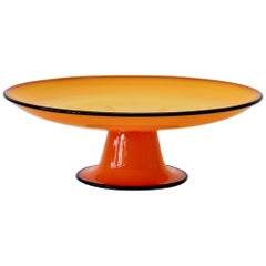 Cenedese Signed Retro Murano Glass Vibrantly Colored Orange Glass Cake Stand