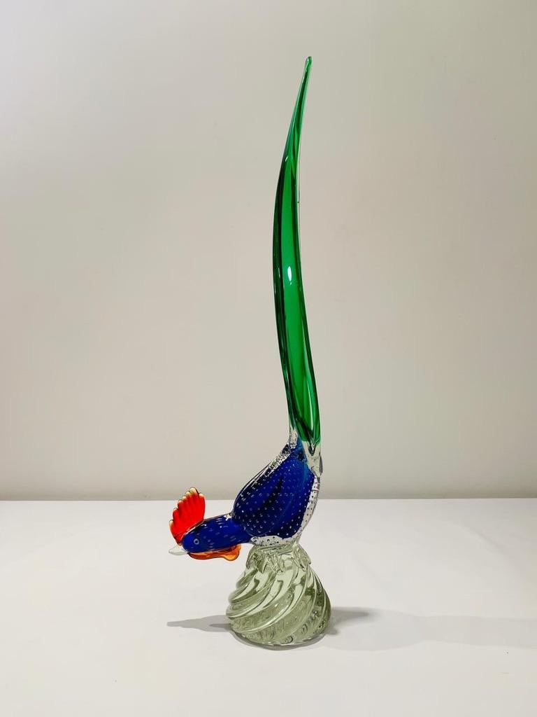 Incredible and big Murano glass in the style CENEDESE tricolor 1950 cock with bubbles.