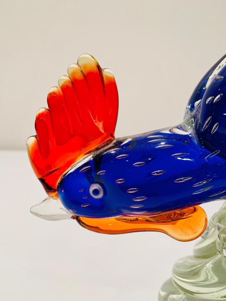 Mid-Century Modern Cenedese style Murano glass tricolor circa 1950 cock. For Sale