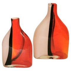 Cenedese Style Pair of Vintage Murano “Vetro Sommerso” Vases