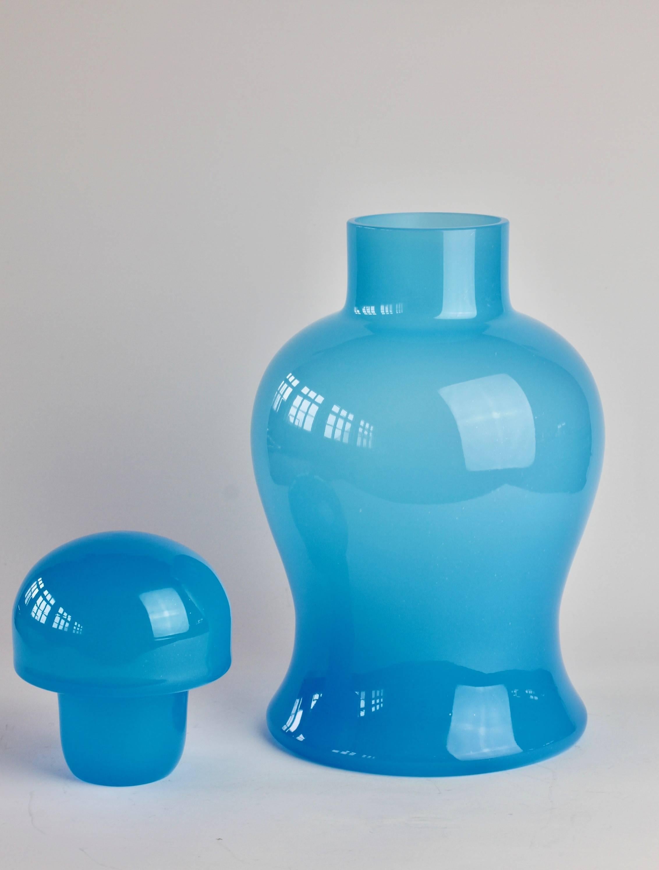 Blown Glass Tall Blue Vintage Italian Murano Glass Urn or Vase by Cenedese For Sale
