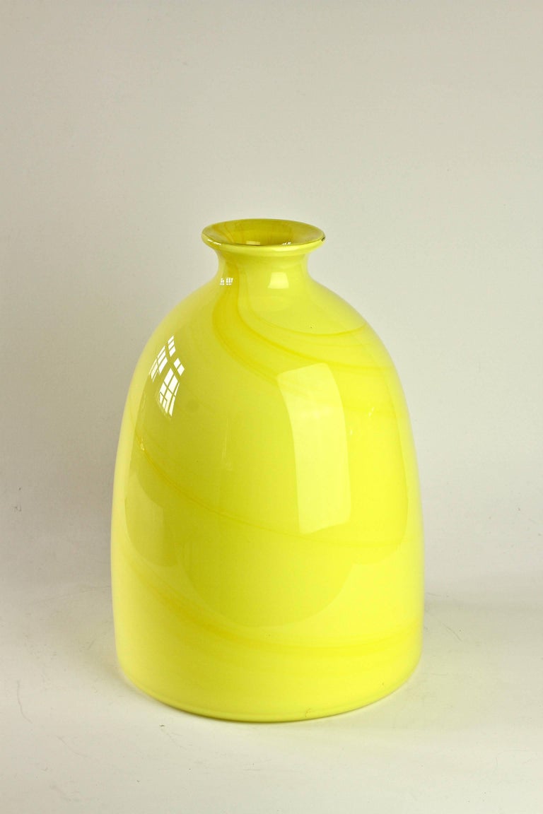 Colorful Cenedese Tall Bright Yellow Vintage Italian Murano Glass Vase