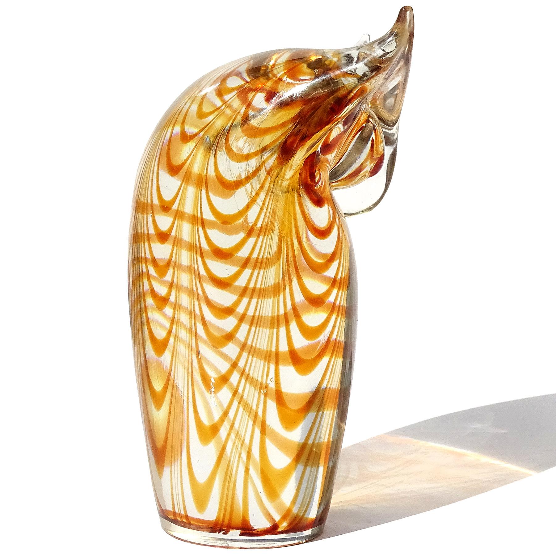 Cenedese Tosi 1979 Murano Sommerso Orange Italian Art Glass Owl Figure Sculpture In Good Condition In Kissimmee, FL