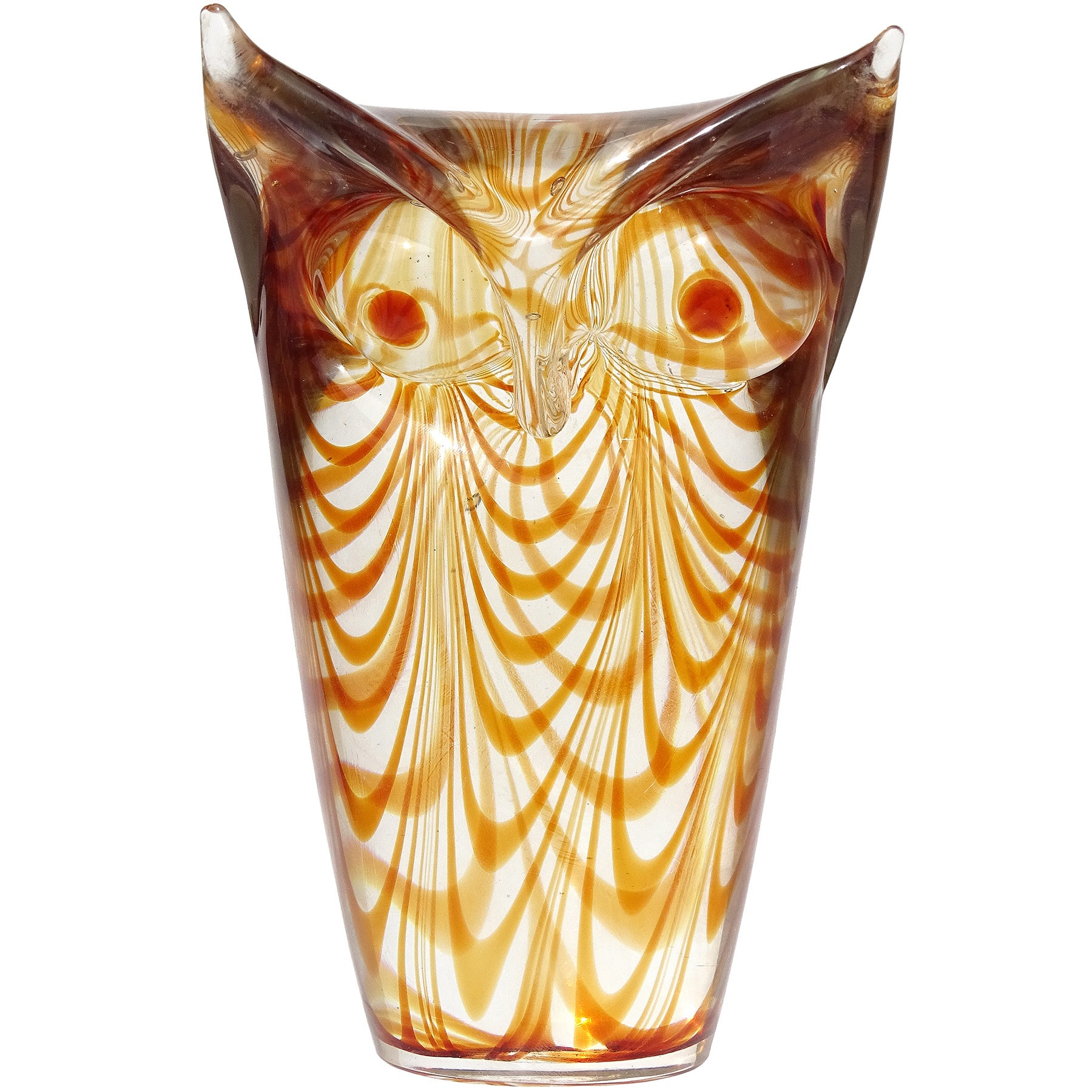 Cenedese Tosi 1979 Murano Sommerso Orange Italian Art Glass Owl Figure Sculpture