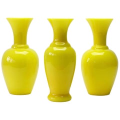 Cenedese Trio of Bright Yellow Vintage Italian Murano Art Glass Vases