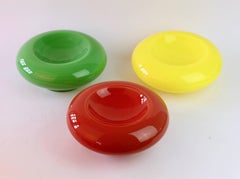 Trio of Green, Red and Yellow Italian Murano Glass Bowls or Vases