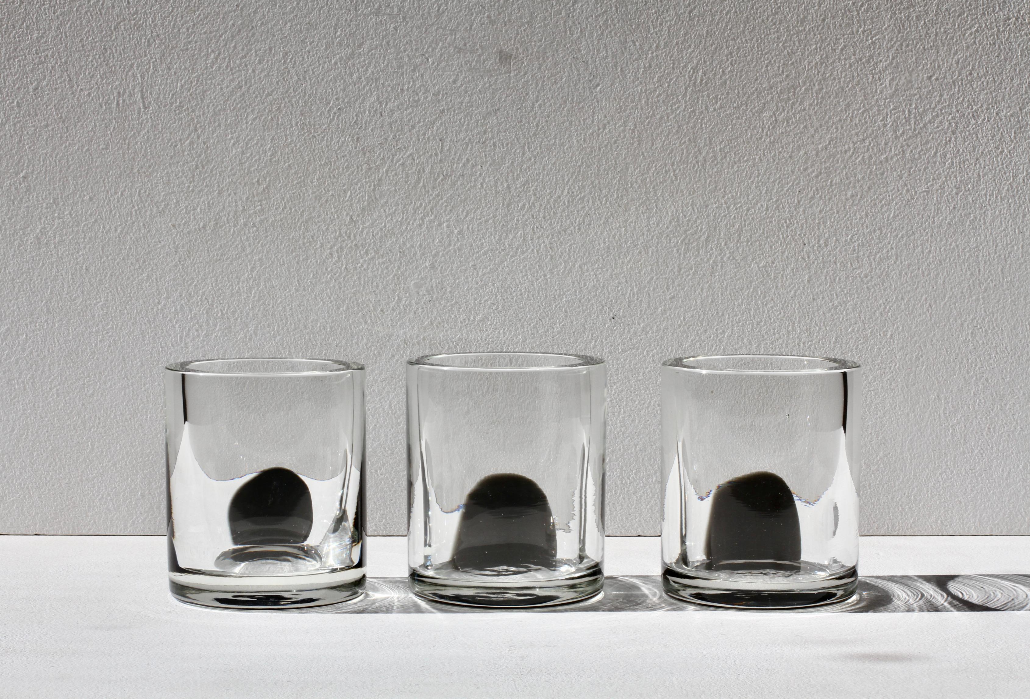 Mid-Century moderno Trio di vasi in vetro di Murano nero e trasparente della metà del secolo scorso di Cenedese in vendita