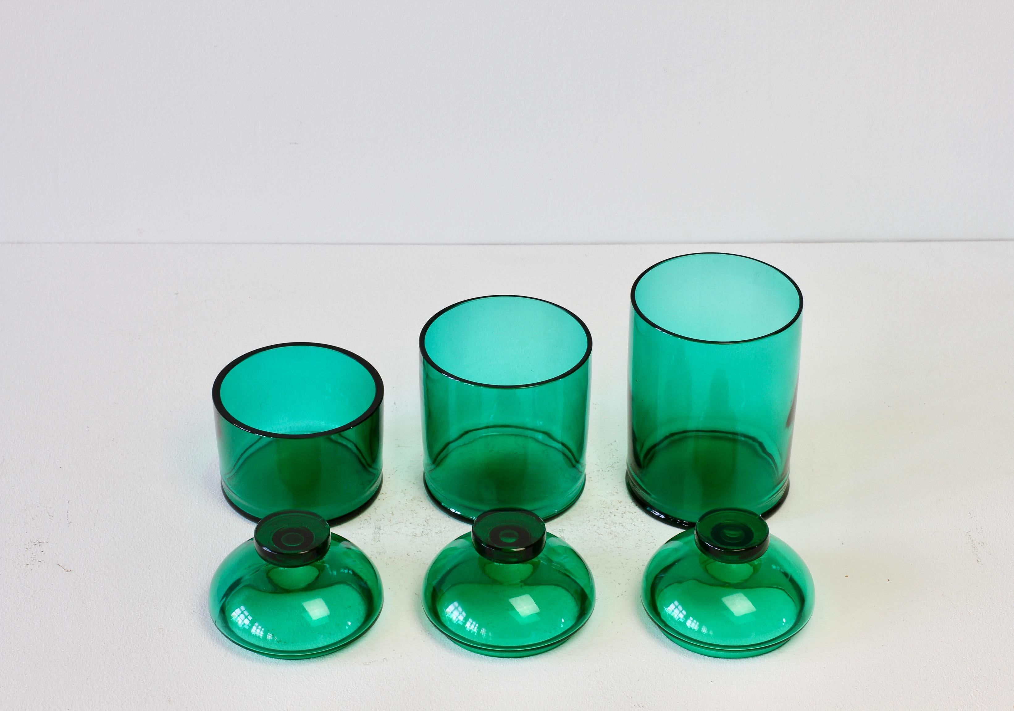 Blown Glass Cenedese Trio of Mid-Century Clear Green Italian Murano Glass Apothecary Jars For Sale