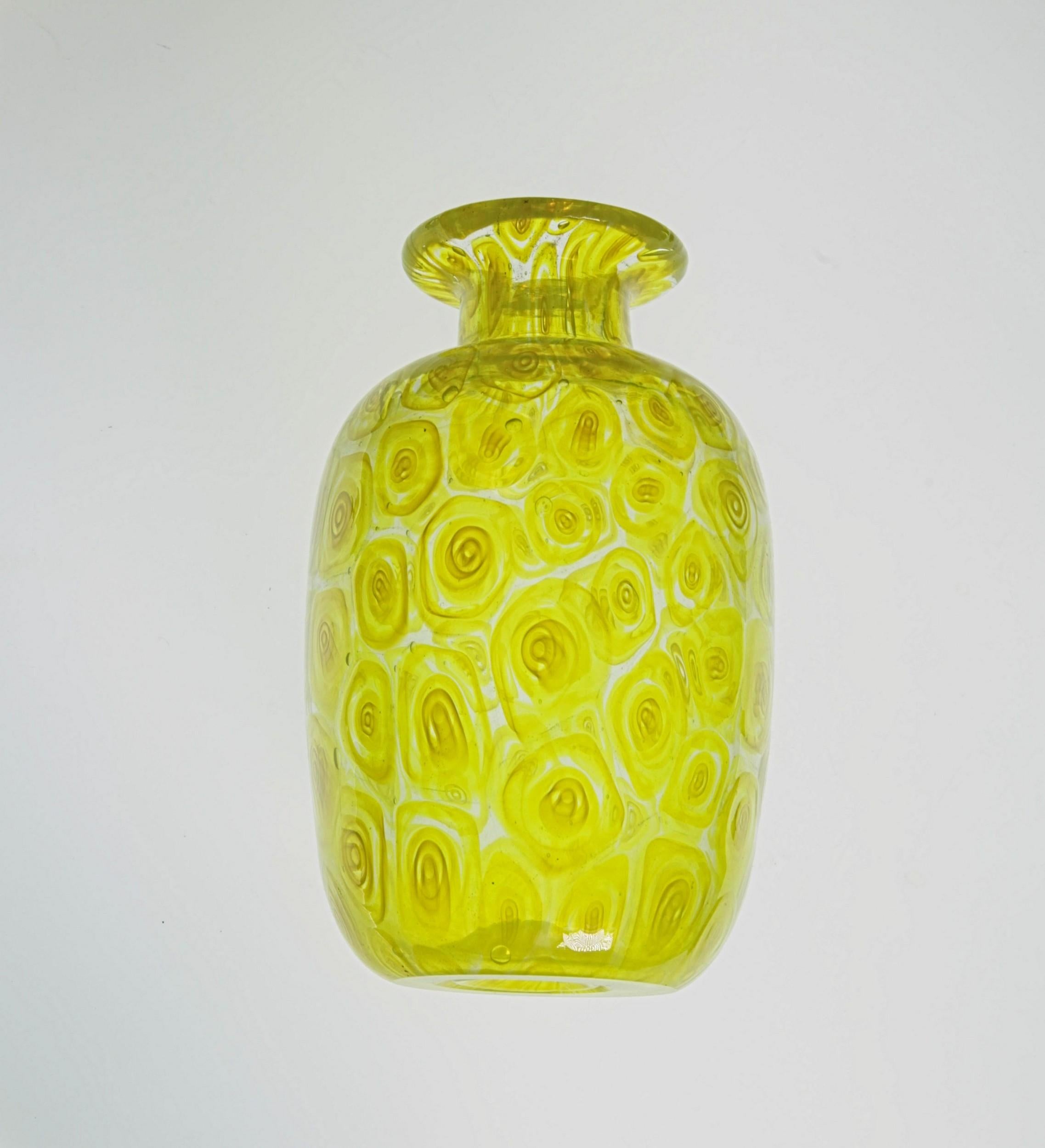 Glass Cenedese Unique Uranium Yellow Murrina Vase, 1960s or Sooner