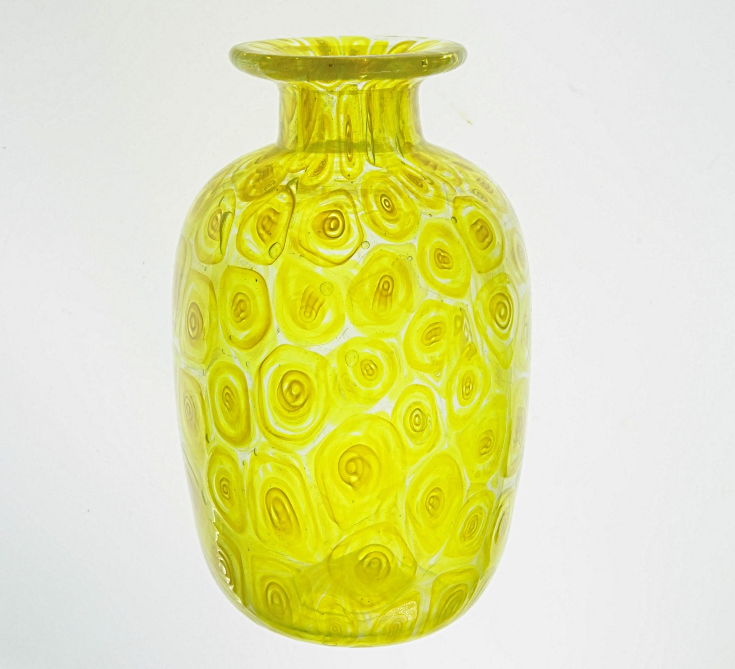 Italian Cenedese Unique Uranium Yellow Murrina Vase, 1960s or Sooner