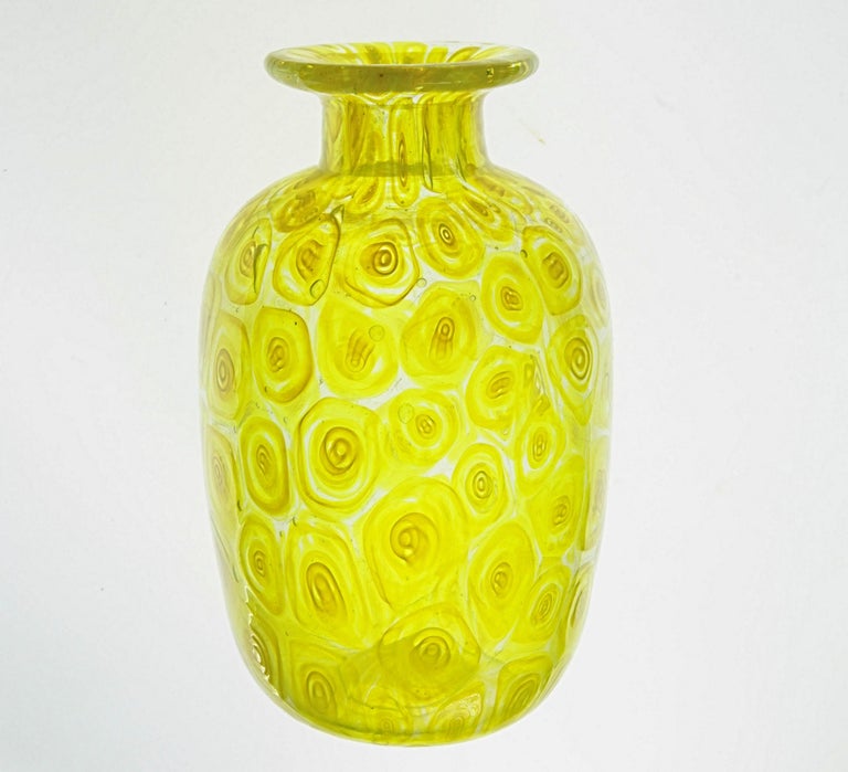 Uranium Glass Cenedese Unique Uranium Yellow Murrina Vase, 1960s or Sooner For Sale