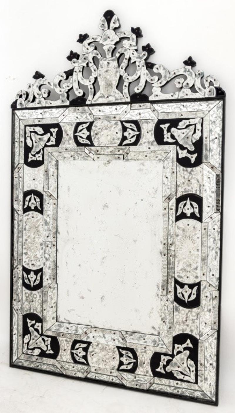 Cenedese Venetian Glass Mirror, with etched and blue glass decoration. 23