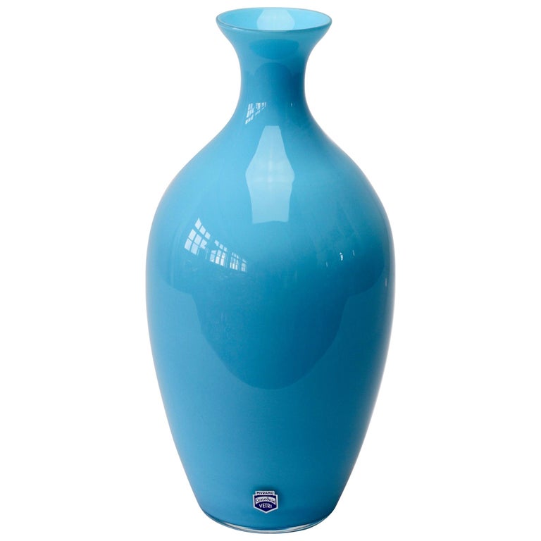 Cenedese Vintage Blue Italian Murano Glass Vase For Sale at 1stDibs