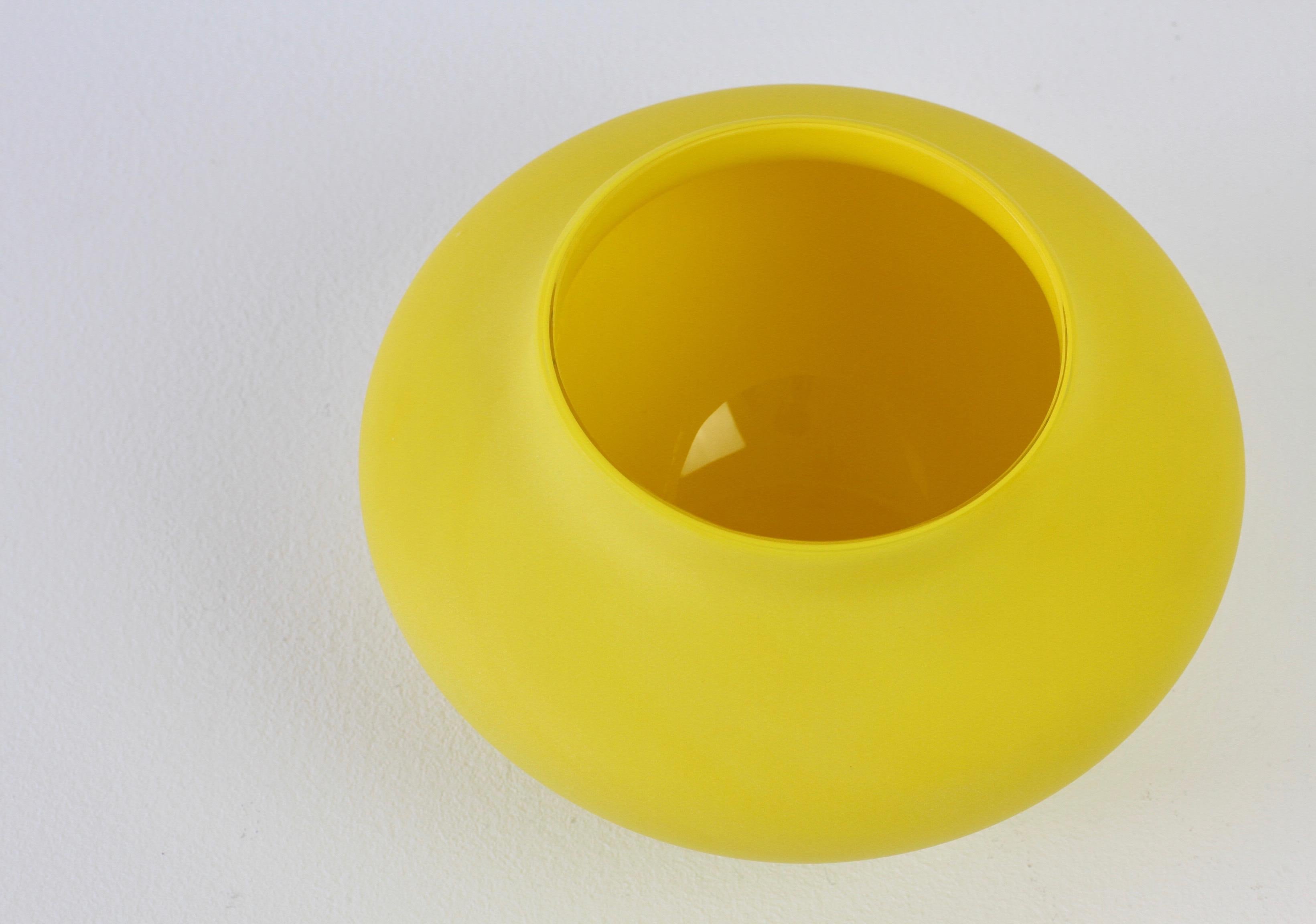 Blown Glass Cenedese Vintage Colorful Italian Yellow Matt Satin Murano Art Glass Vase