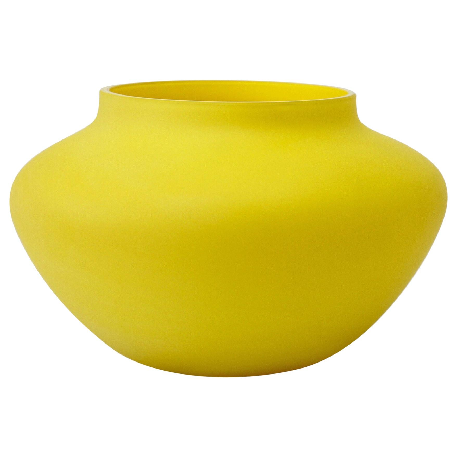 Cenedese Vintage Colorful Italian Yellow Matt Satin Murano Art Glass Vase