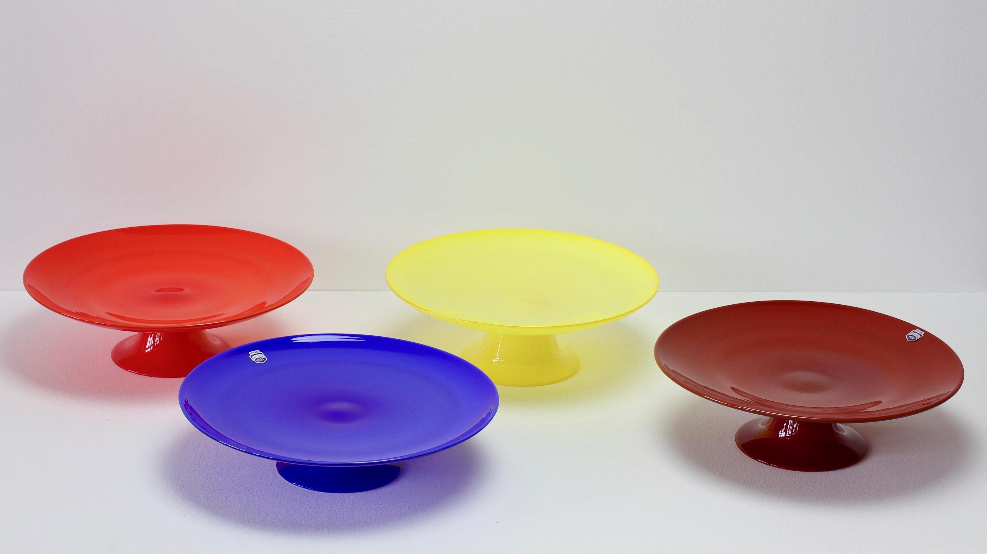 Mid-Century Modern Cenedese Vintage Italian Murano Glass Vibrantly Colored Glass Cake Stand